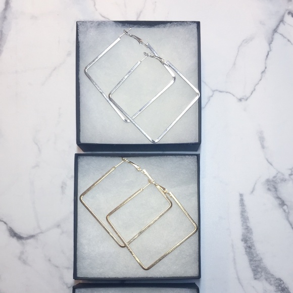 ✨SILVER SQUARE GEOMETRIC HOOP EARRINGS✨ - Picture 5 of 6
